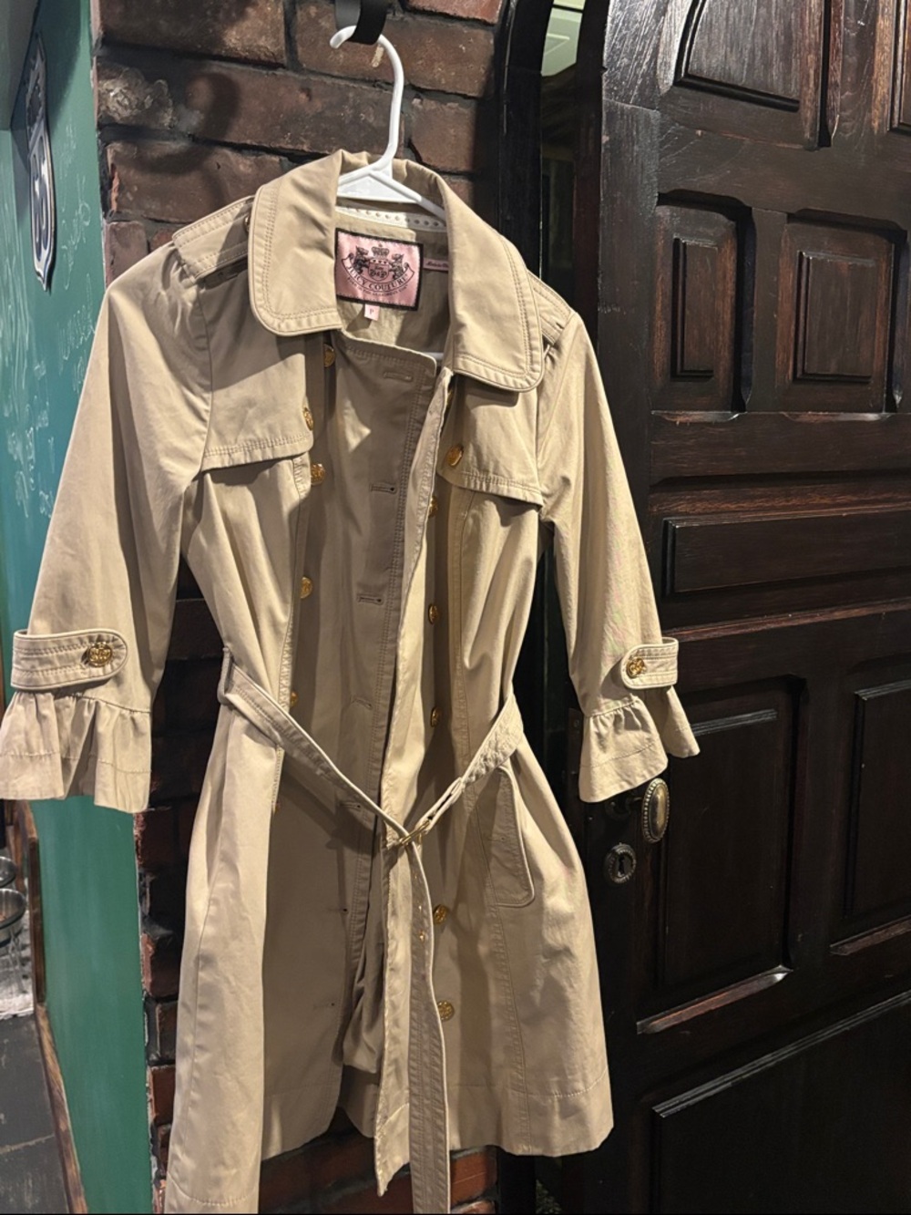 Juicy Couture Beige Trench Coat with Belt and Gold Buttons half sleeve